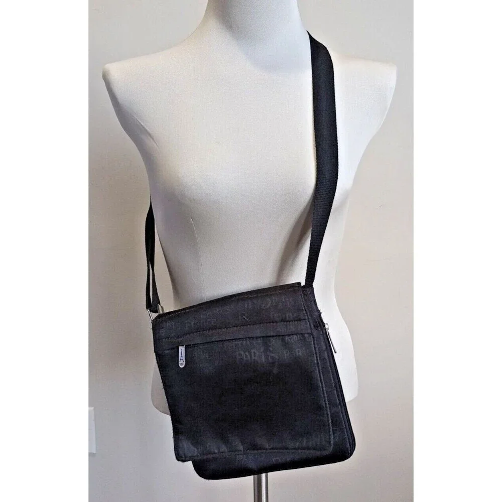 Tour Paris France All Black All Over Print Black Shoulder Sling Purse Adjustable